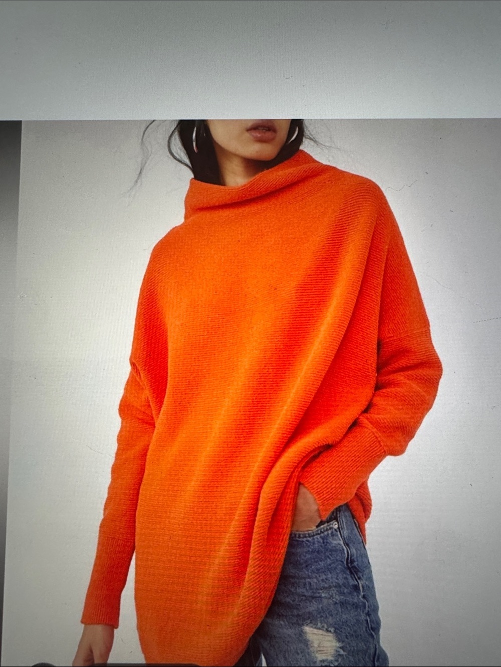 FREE PEOPLE AUDACIOUS OTTOMAN SLOUCHY RIBBED TUNIC SWEATER Womens M Orange cozy - Picture 2 of 16